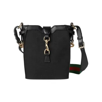 GUCCI Canvas With Leather Trim Bucket Bags Crossbody Bag, Shoulder Bag Mini Women's Black