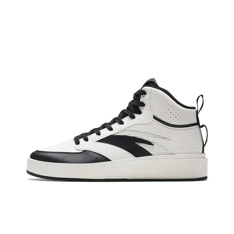 Anta Milk Lid 2 Slip Resistant Shock Absorbers Lightweight High Top Skateboard Shoes Men's Black White-0