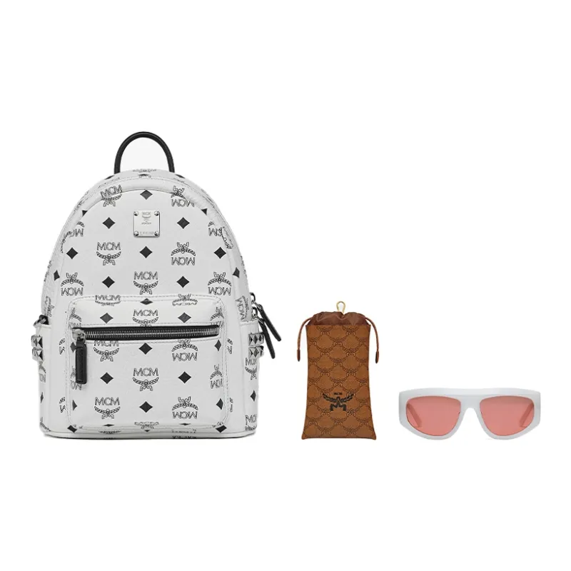 MCM Stark Visetos Canvas With Leather Backpack Unisex White-7