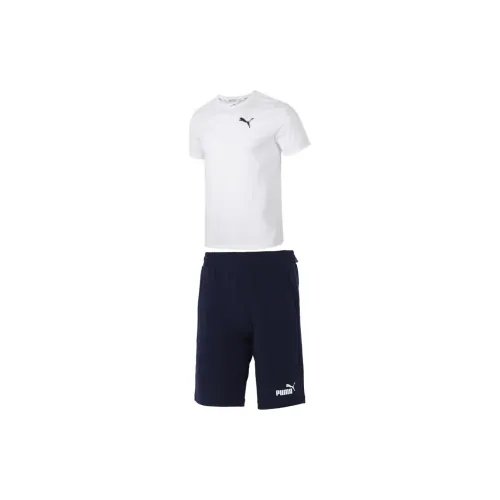 PUMA Casual Sportswear Men Set White Short-Sleeved+Blue Shorts