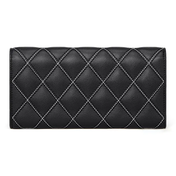 CNOLES Cow Leather Wallet Card Holder Money Clip Coin Purse Women's Black-2
