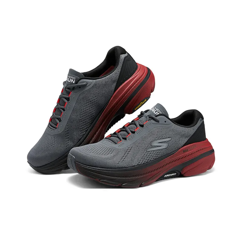 Skechers Max Cushioning Anti Slip Wear Resistant Low Top Casual Running Shoes Men's Gray Red-2