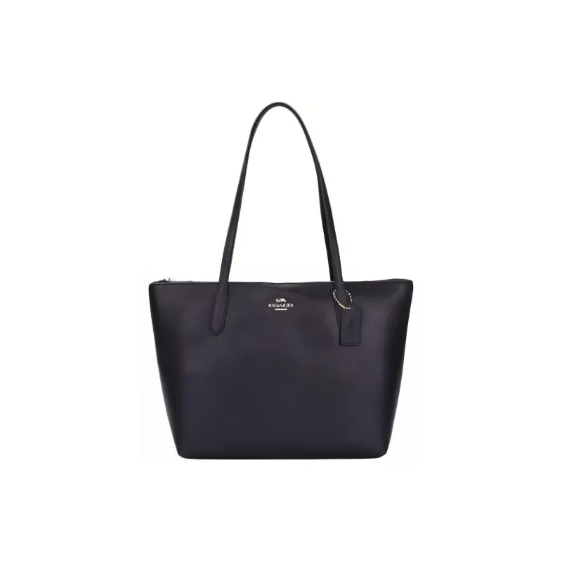 COACH Zip Top Tote Cow Leather Tote Bag Shopping Bag Handbag Shoulder Bag Large Size Women's Black-0