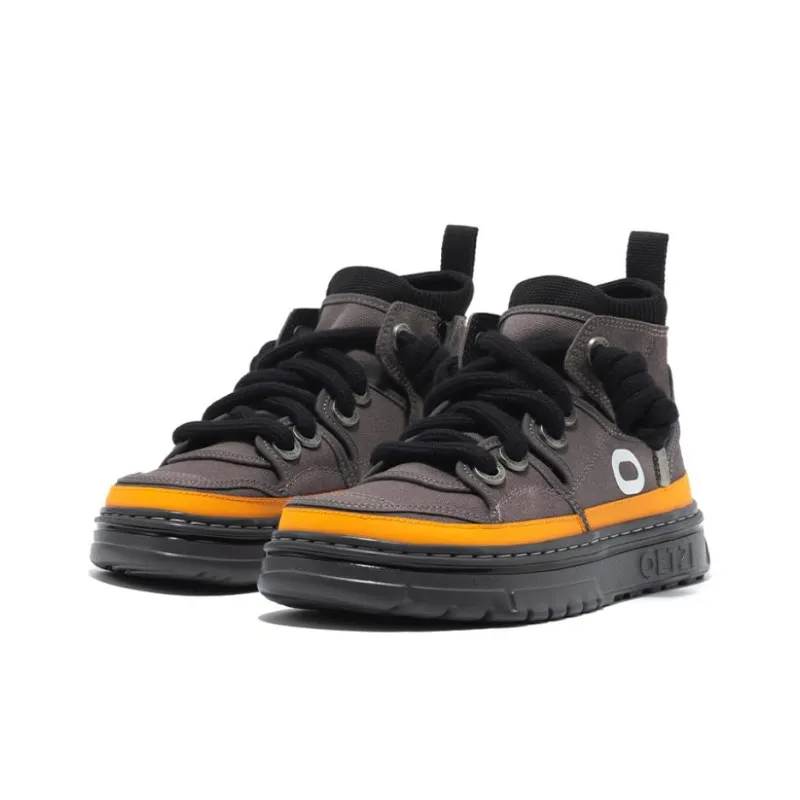 OETZI Wear Resistant Lightweight Breathable Height Increasing Mid Top Skateboard Shoes Unisex Coffee-1