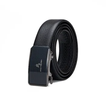 POLOMEISDO Men's Automatic Buckle Belt Inward-Curling Hair Litchi Grain Belt Men's