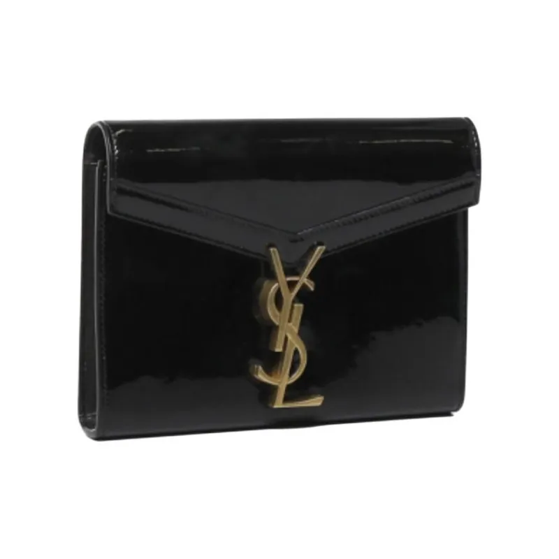SAINT LAURENT Patent Leather Wallet Women's Black-1