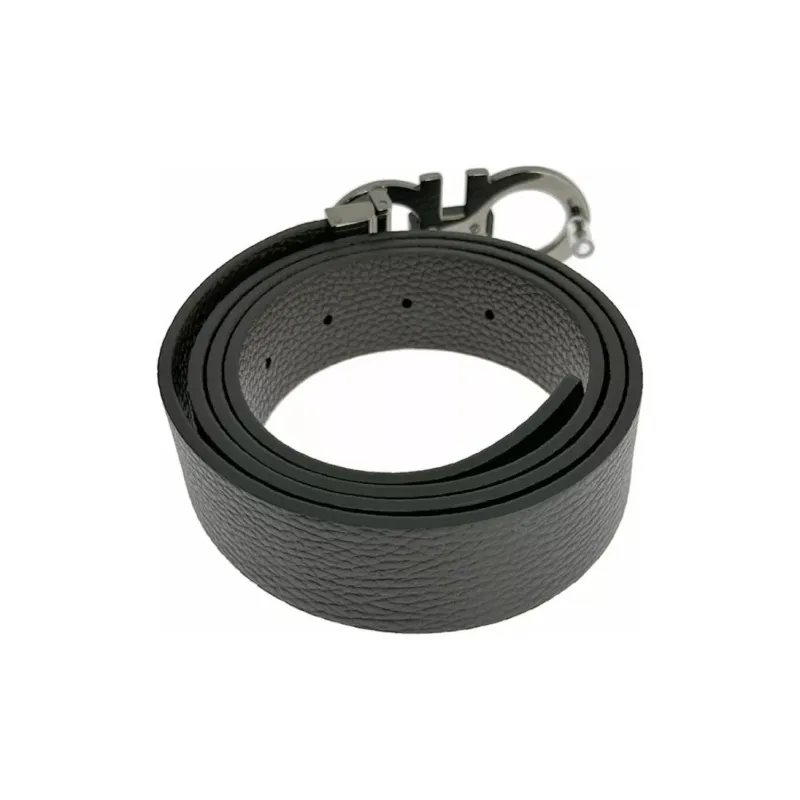 FERRAGAMO Solid Color Design, Pin Buckle Leather Belts Men's Black-1