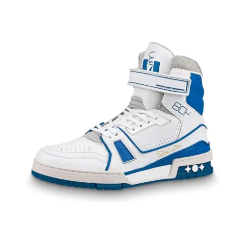 LOUIS VUITTON LV Trainer Sneaker Boot High White Blue