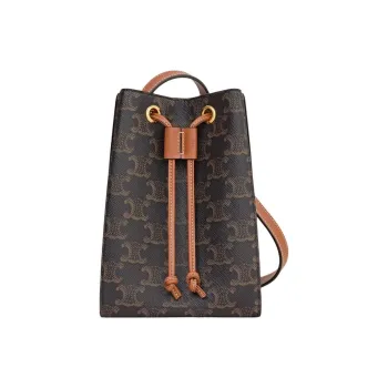 CELINE Canvas paneled Calfskin Trim Crossbody Bag, Shoulder Bag Women's Brown