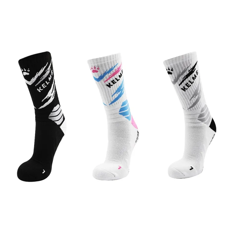 KELME Basketball Socks Unisex 3 Pack Black, White Blue, White Gray, White Green-21