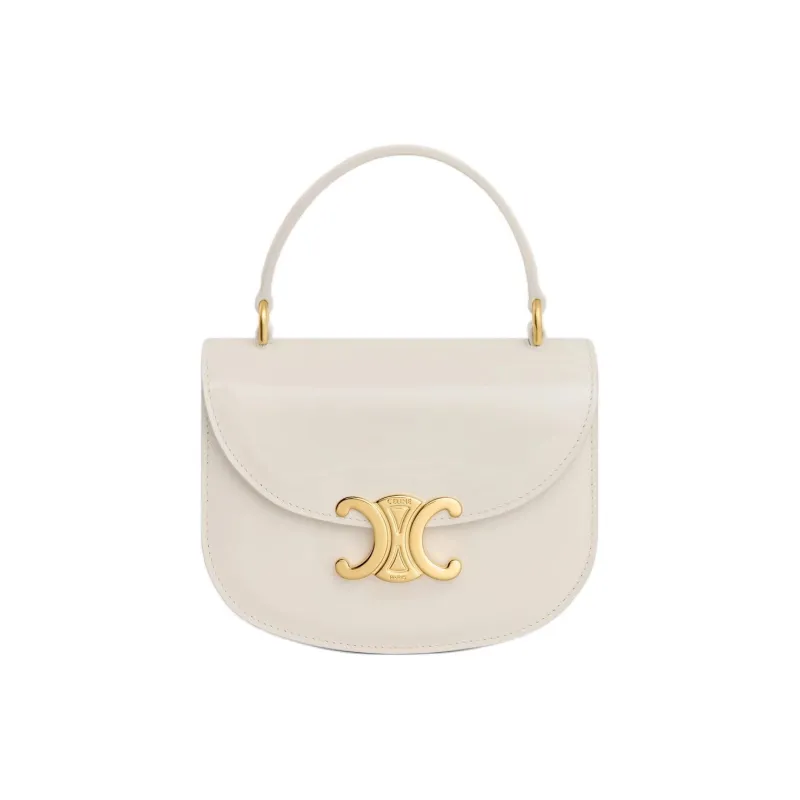 CELINE Besace Calfskin Handbag Shoulder Bag Crossbody Bag Mini Women's White-0