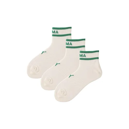 PUMA SS24 Mid Calf Socks Unisex 3 Pack Ecru/Green