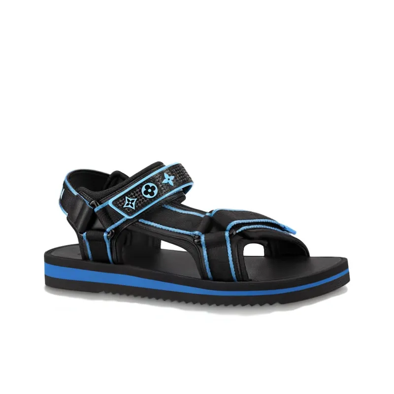 LOUIS VUITTON Panama Beach Sandals Men's Black Blue-1