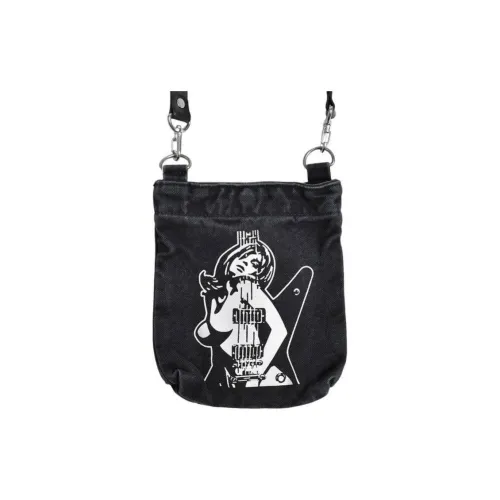 HYSTERIC GLAMOUR Cotton With Cow Leather Patchwork Crossbody Bag Shoulder Bag Regular Unisex Black