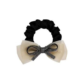 ROYALSASA Silk Chiffon Faux Crystal Hair Tie With Flower Women's