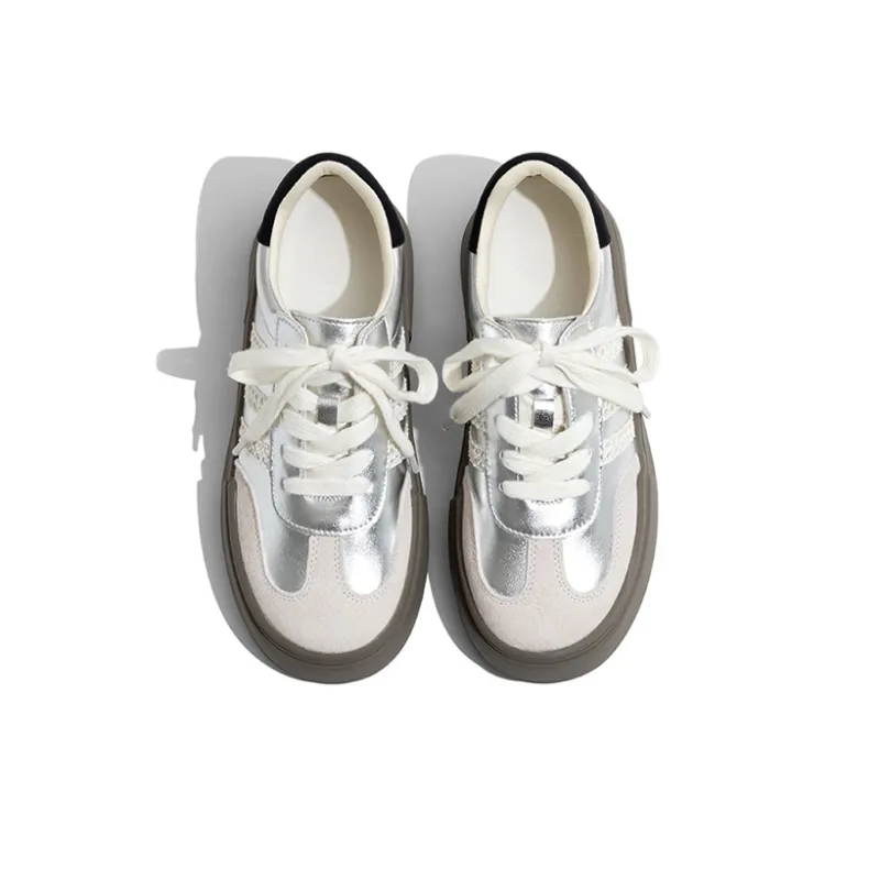 Old Meow Low Top Skateboard Shoes 4cm Women's Silver-3