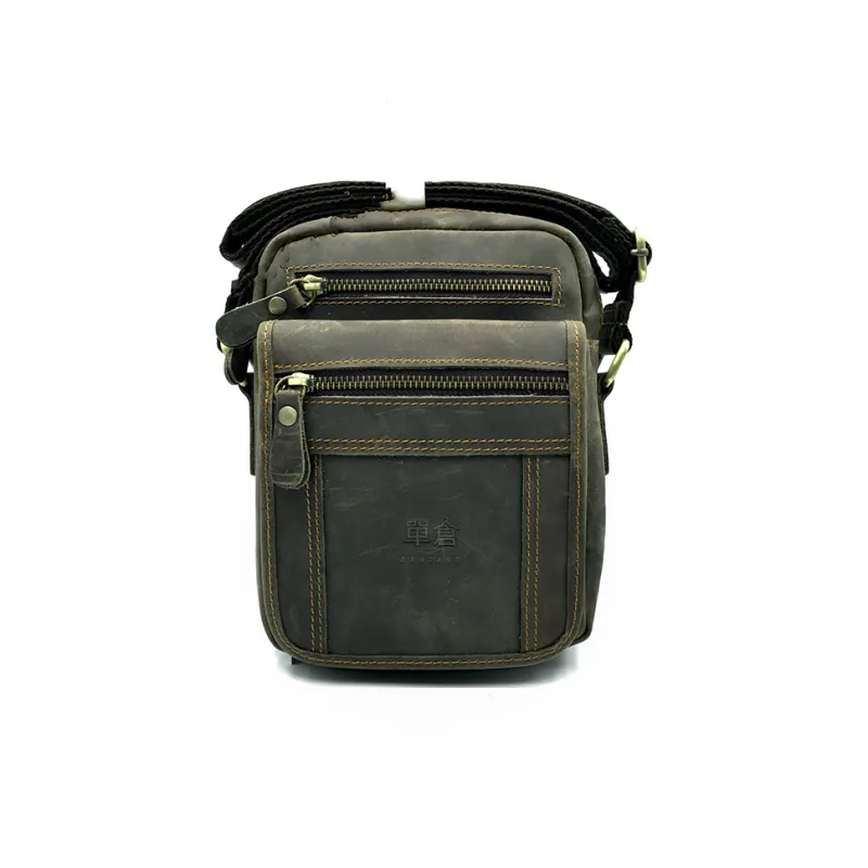 Single Warehouse Cow Leather Crossbody Bag Regular Men's Coffee-3