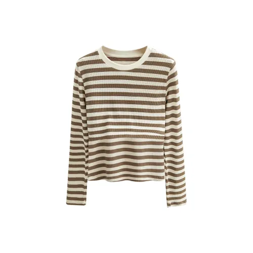 TOUCH T-Shirts Women's Beige Coffee Stripes