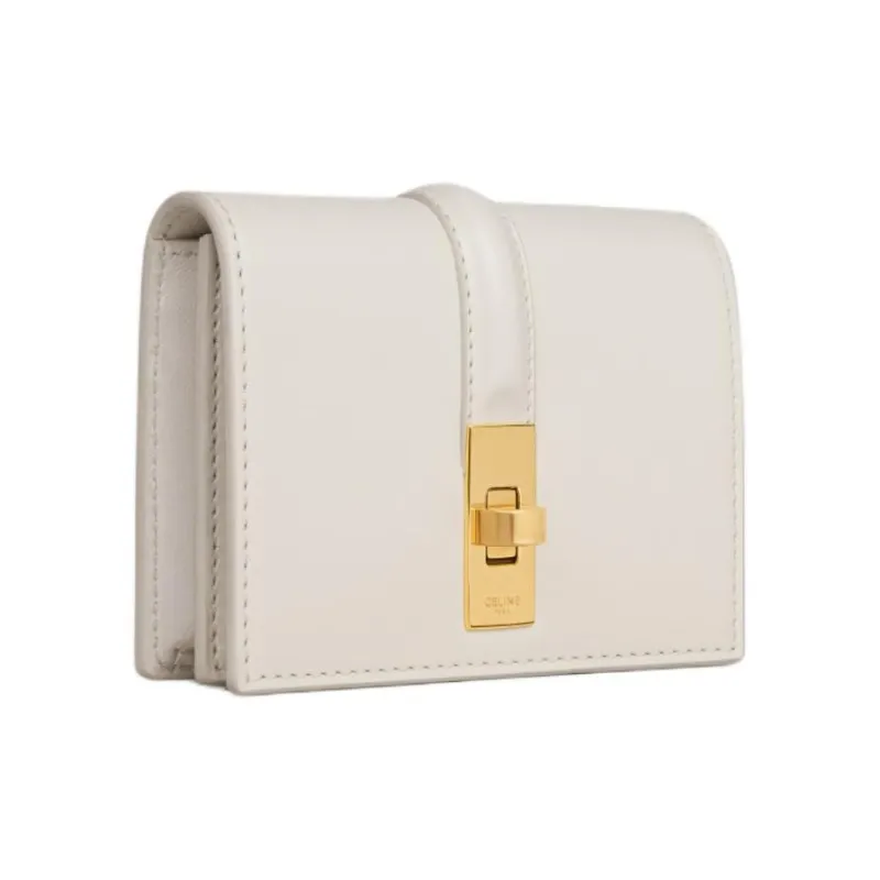 CELINE Triomphe Cow Leather Card Holder Women's Cotton White-1
