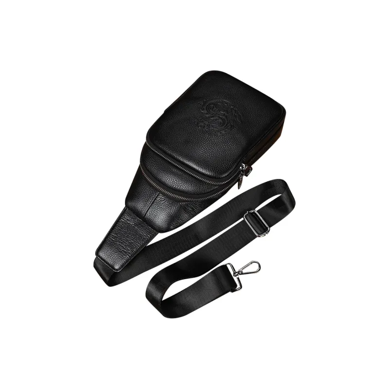DOSRFINI Top Grain Cow Leather Crossbody Bags Shoulder Bags Sling Bags Regular Men's Black-3
