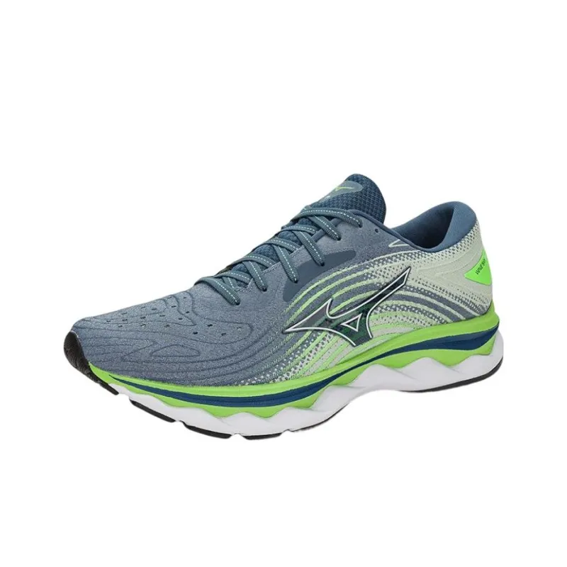 Mizuno Wave Sky 6 Cushioning Anti-Slip And Wear-Resistant Low-Top Casual Running Shoes Men's Gray Cyan Green-1