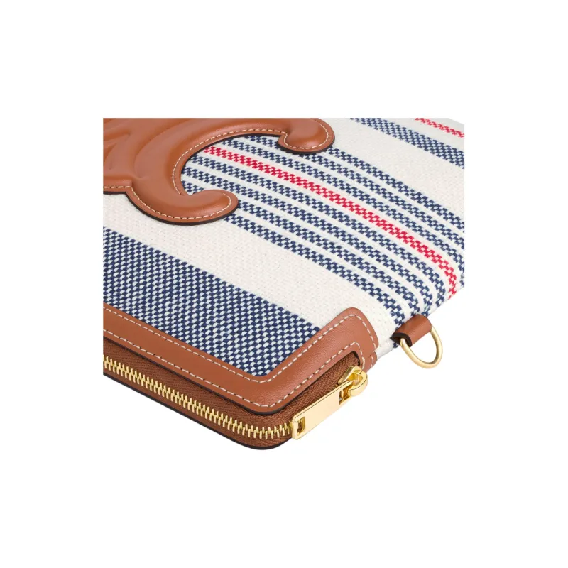 CELINE Striped Fabric With Cow Leather Clutch Small Size Women's Multicolor-4