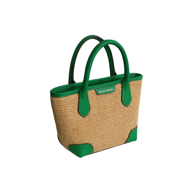Abbott-VINTAGE Cow Leather Shoulder Bag Small Size Women's White/Green-1