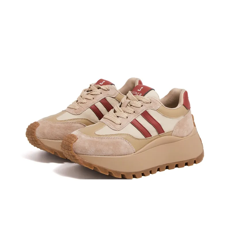 FOXER Height Increasing Abrasion Resistant Slip Resistant Low Top Casual Shoes Women's Khaki/Red-16