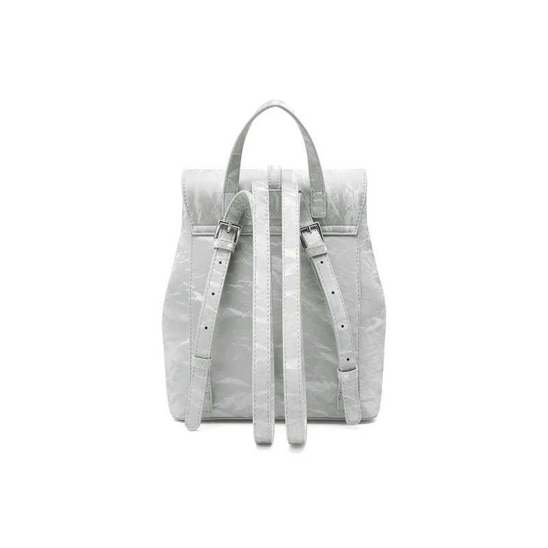JOSINY PU Backpack Medium Size Women's Silver Gray/Ecru/Brown-5