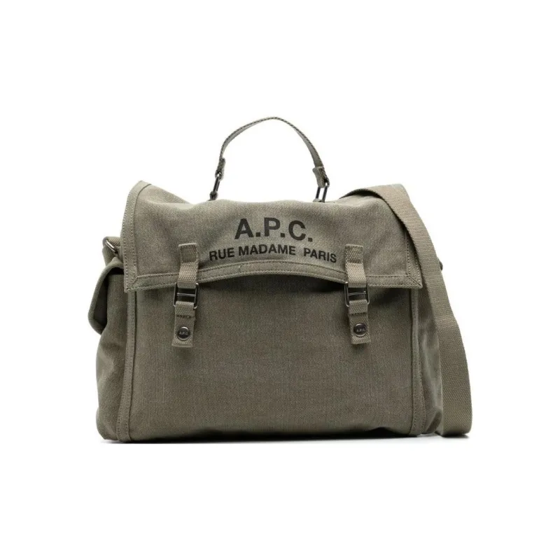 A.P.C Cotton One Shoulder Crossbody Messenger Bag Handbag Men's Army Green-0