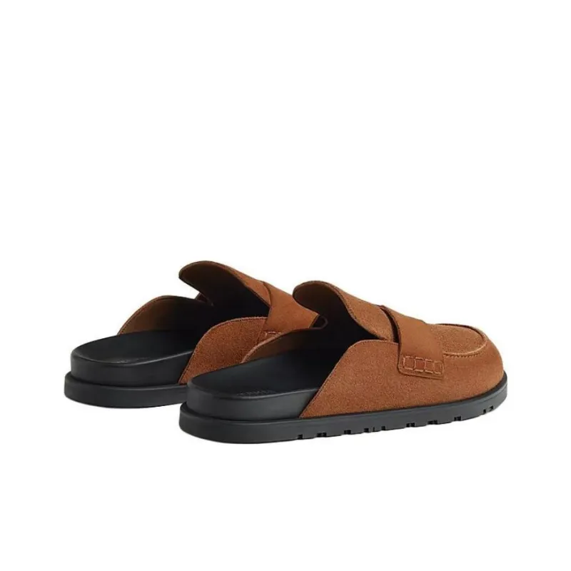 HERMES Go Wrap toe Slippers Men's Brown-3