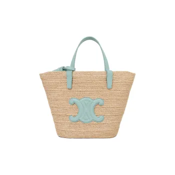 CELINE Raffia Fiber With Calfskin Shoulder Bag, Crossbody Bag, Handbag Women's Green & Natural
