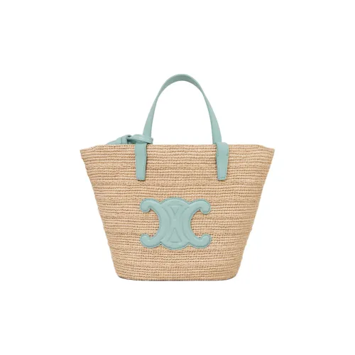 CELINE Raffia Fiber With Calfskin Shoulder Bag, Crossbody Bag, Handbag Women's Green & Natural