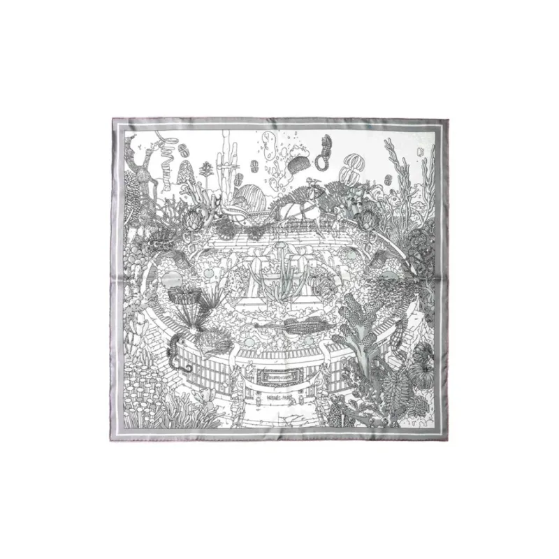 HERMES Silk Scarves Women's Black White-0