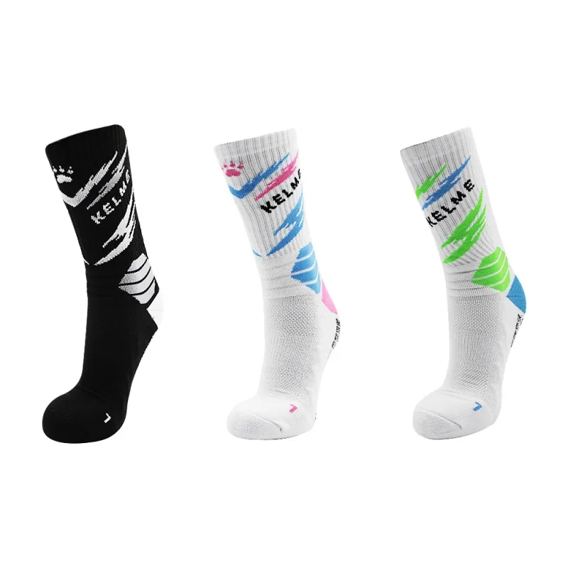 KELME Basketball Socks Unisex 3 Pack Black, White Blue, White Gray, White Green-27