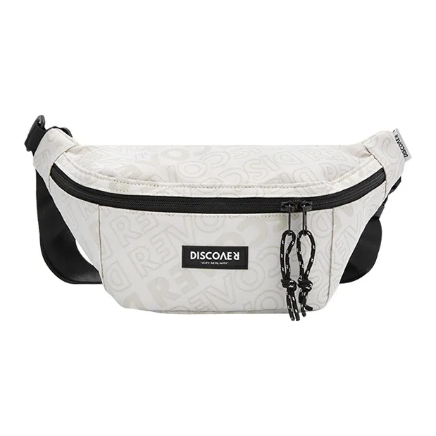SEM/R Polyester Crescent Bag Asymmetrical Shoulder Bag Shoulder Bag Sling Bag Small Size Unisex Ecru/Black-7