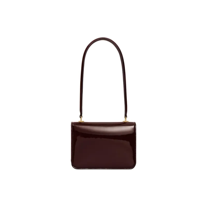 CELINE Lacquered Finish Cow Leather Handbag Shoulder Bag Women's Dark Brown-2