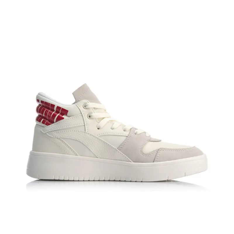LiNing Wave Superwave Hi Anti Slip And Wear Resistant Lightweight Mid Top Skateboard Shoes Men's White Red-1