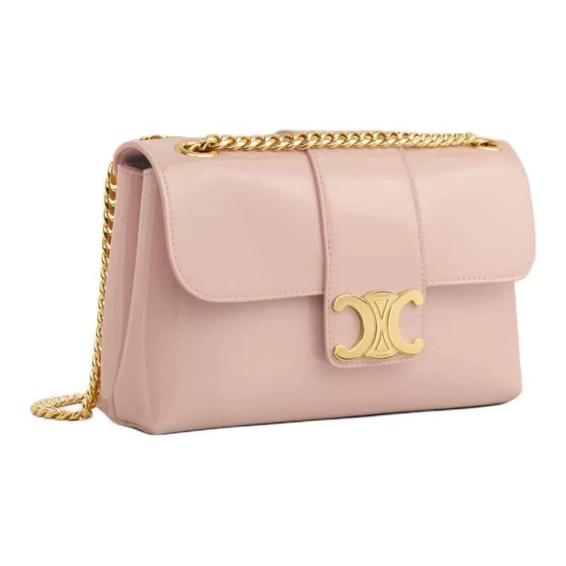 CELINE Patent Leather Calfskin Shoulder Bag, Crossbody Bag Women's Pink-2