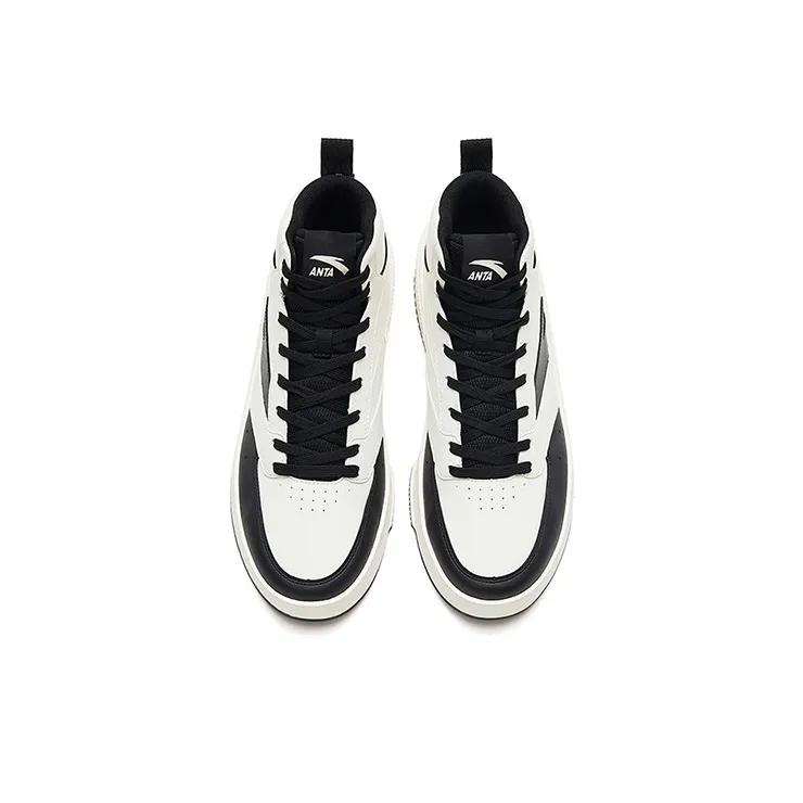 Anta Milk Lid 2 Slip Resistant Shock Absorbers Lightweight High Top Skateboard Shoes Men's Black White-2