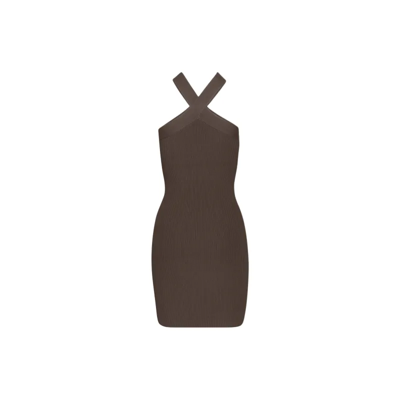 ARITZIA Babaton Sculpt Knit Criss Cross Dress Sleeveless Dress Women's Rich Mocha Brown/Deep Mocha Brown-1