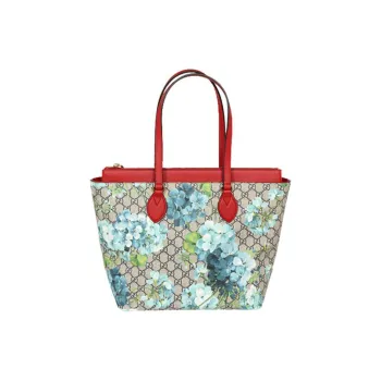 GUCCI GG Blooms Canvas With Leather Tote Bag Shopping Bag Shoulder Bag Handbag Women's Ebony & Red