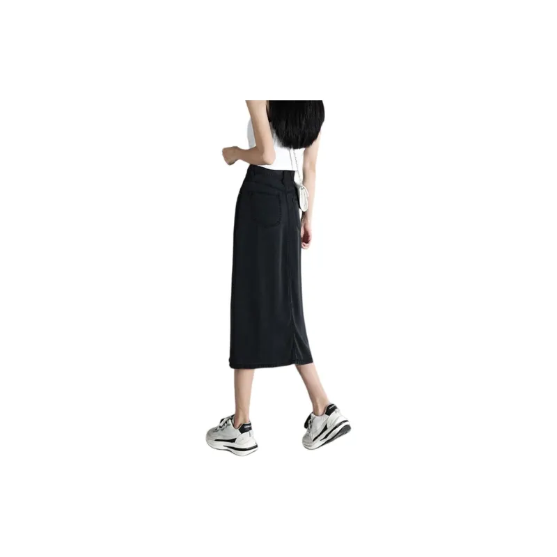Weixi Denim Long Skirts Women's Black-3