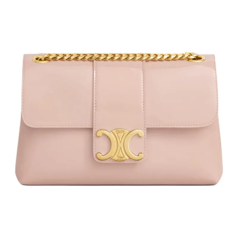 CELINE Patent Leather Calfskin Shoulder Bag, Crossbody Bag Women's Pink-1
