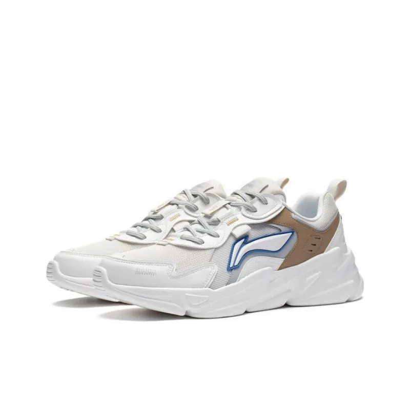 LiNing Clouds Anti Slip Wear Resistant Low Top Sports Casual Shoes Men's Pearl White, Mist White, Starfish Brown-2