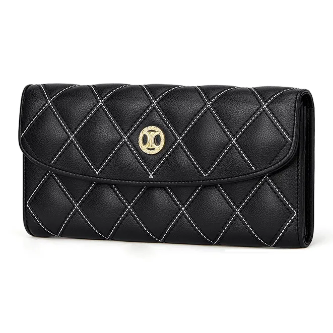 CNOLES Cow Leather Wallet Card Holder Money Clip Coin Purse Women's Black-1