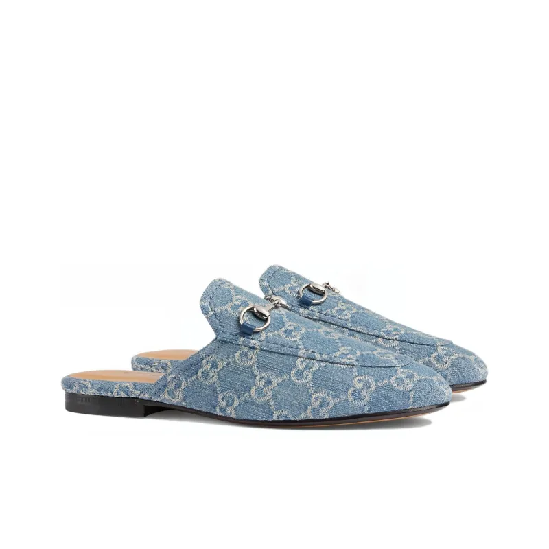GUCCI Princetown Wrap-toe Slippers Women's Blue-1