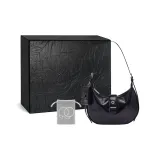 Oil Painting Black Crescent Bag & Pleated Wrinkle Box