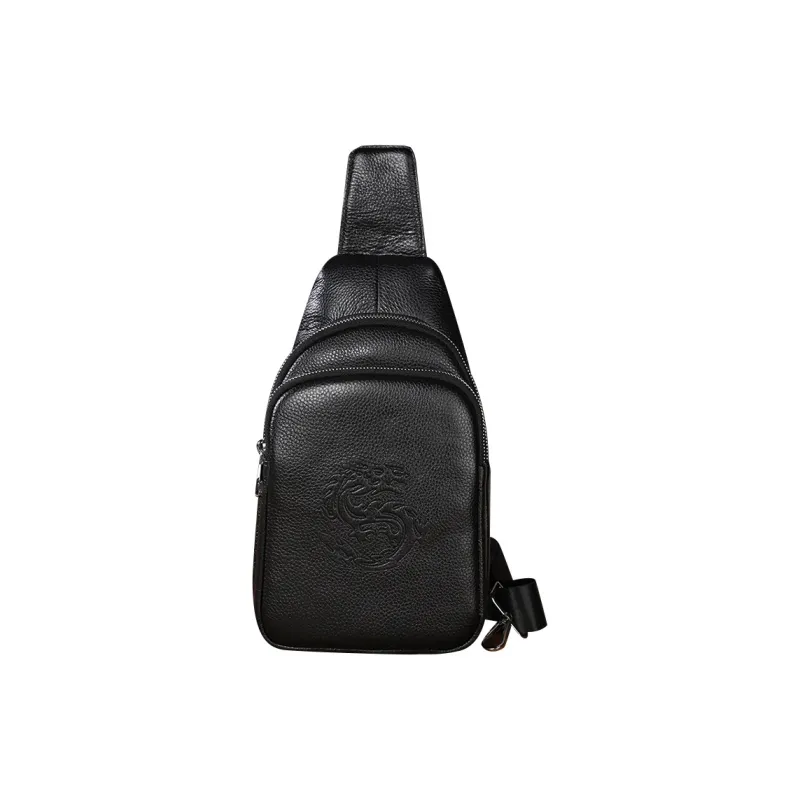 DOSRFINI Top Grain Cow Leather Crossbody Bags Shoulder Bags Sling Bags Regular Men's Black-0