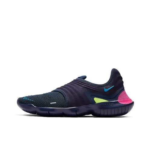 Nike Free RN Flyknit 3.0 Running Shoes Women's Low-Top Deep Navy Blue/Laser Purple Red/Neon Yellow